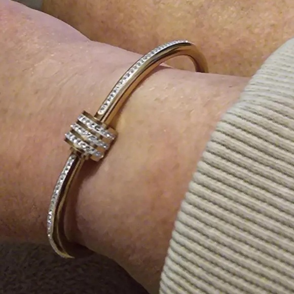 Classic 10k Gold Plated Cz Diamond Bangle bracelet - Picture 6 of 16